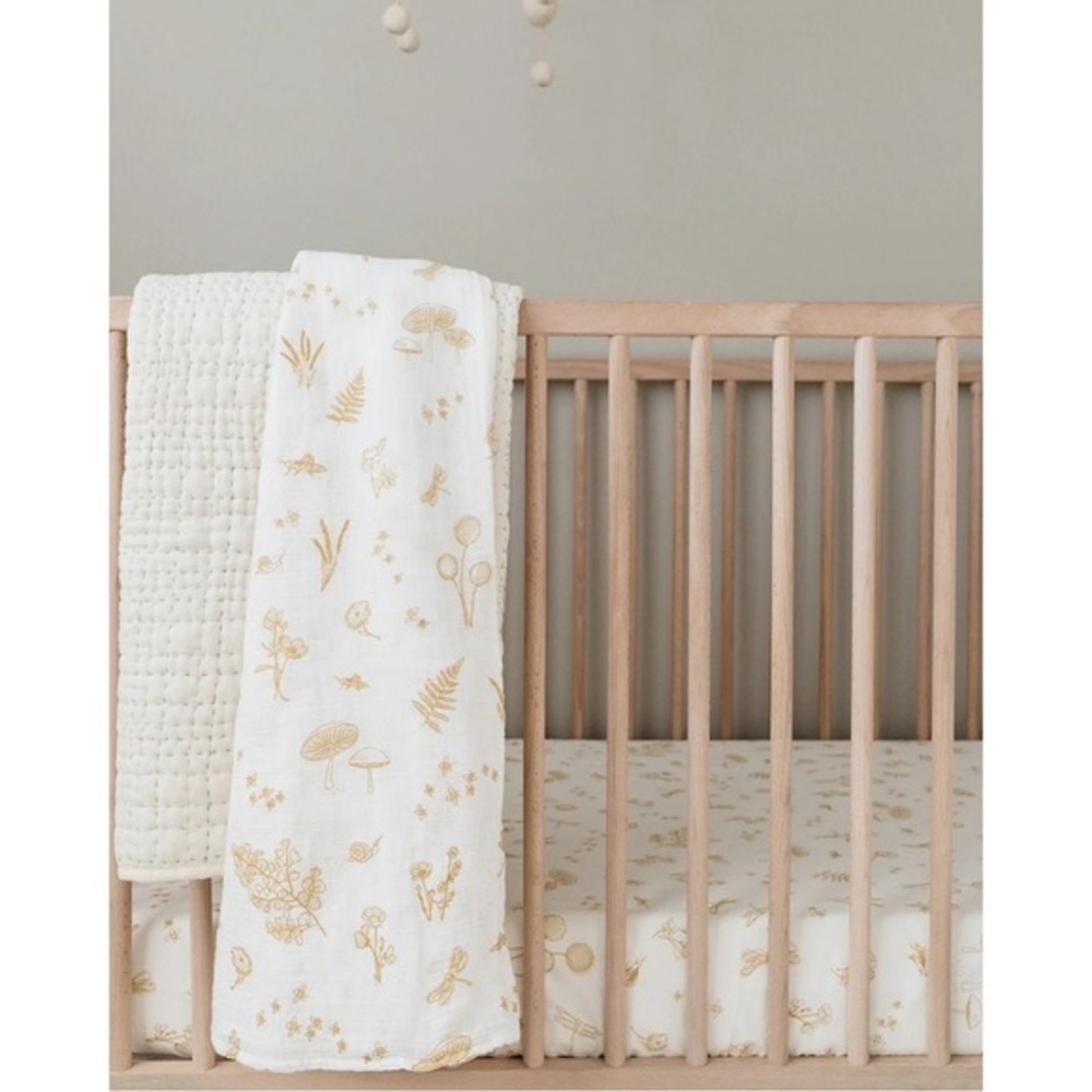 Pehr Botanica Organic Cotton Baby Swaddle Blanket Neutral Cream Gold